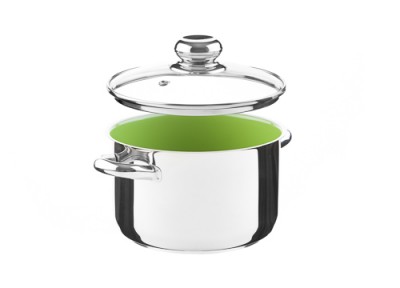 Zväčšiť obrázok CERAMMAX PRO STANDARD Nerezový hrniec so sklenenou pokrievkou, priemer 18 cm, objem 3.0 l, keramický povrch zelený