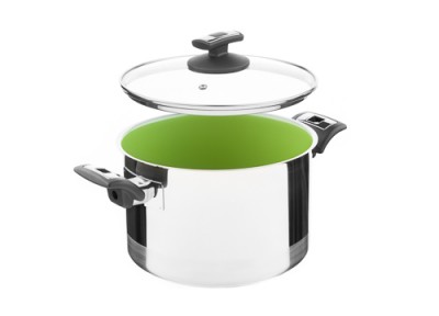 Zväčšiť obrázok CERAMMAX PRO COMFORT Nerezový hrniec so sklenenou pokrievkou, priemer 22cm, objem 5.5l, keramický povrch zelený