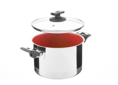 Zväčšiť obrázok CERAMMAX PRO COMFORT Nerezový hrniec so sklenenou pokrievkou, priemer 22cm, objem 5.5l, keramický povrch červený granit
