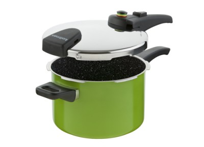 Zväčšiť obrázok KOLIMAX Tlakový hrnec BIOMAX s BIO ventilem, zelený, průměr 22cm, objem 5.5l, vnitřní povrch černý granit