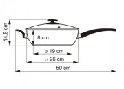 KOLIMAX Nerezová panvica so sklenenou pokrievkou, s rukoväťou a úchytom, priemer 26cm, objem 3.5l, vysoká 8 cm, keramický povrch šedý granit