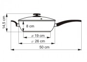 KOLIMAX Nerezová panvica so sklenenou pokrievkou, s rukoväťou a úchytom, priemer 26cm, objem 3.5l, vysoká 8 cm, keramický povrch čierny granit