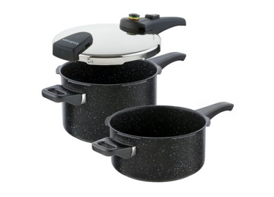 KOLIMAX Sada tlakových hrnců BIOMAX s BIO ventilem, průměr 22cm, objem 6 l + 4 l, BLACK GRANITEC